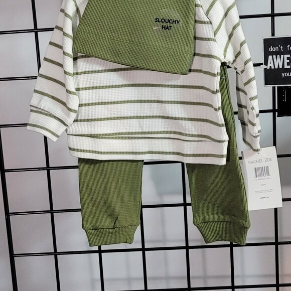 Rz Unisex Baby Rachel Zoe 3 Piece Set 6-9 Months Slouchy Hat Top Pants Olive - Picture 6 of 14